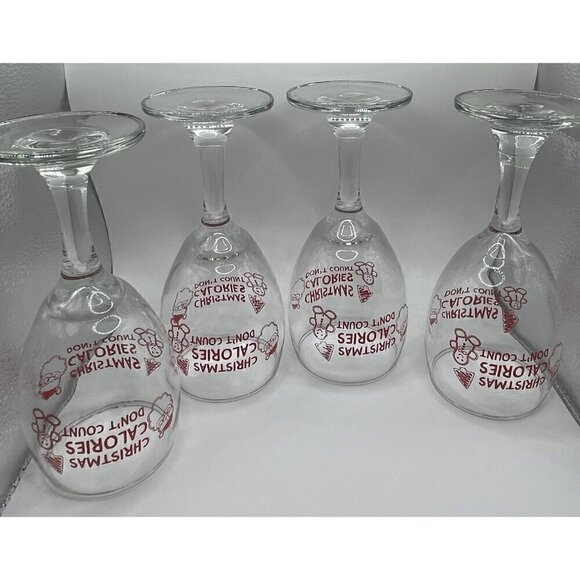 Christmas Calories Don't Count Set of 4 Wine Glasses 10oz Santa Holiday Party - Picture 8 of 13